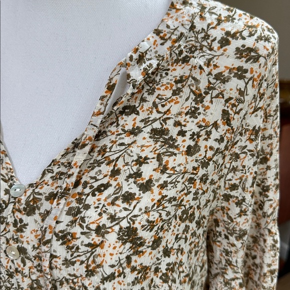 Peace & Pearls tiny floral popover tie neck boho poets blouse - Picture 3 of 11